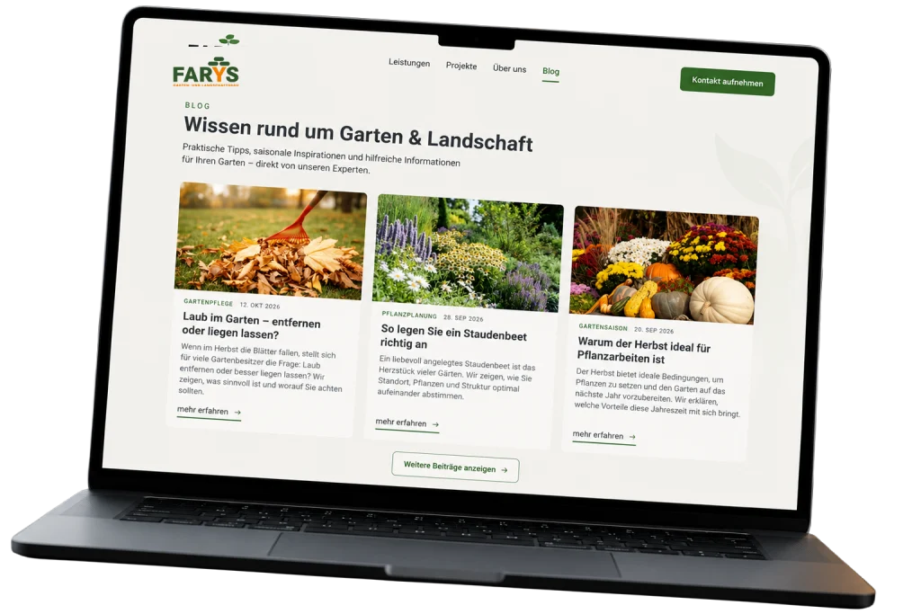 Gartenblog auf einem Laptop – Blogbeiträge für Websites